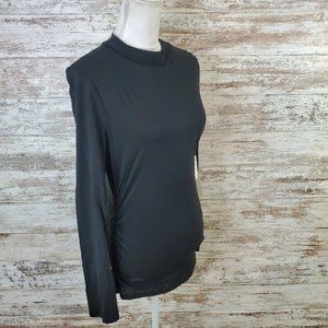Chelsea28 Black Long Sleeve Crew Neck Scrunch Side Blouse Top Size L
